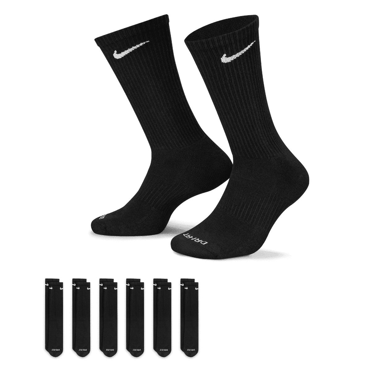 Men's Nike 6-pack Everyday Plus Cushion Crew Training Socks Color: Black Size: 8-12